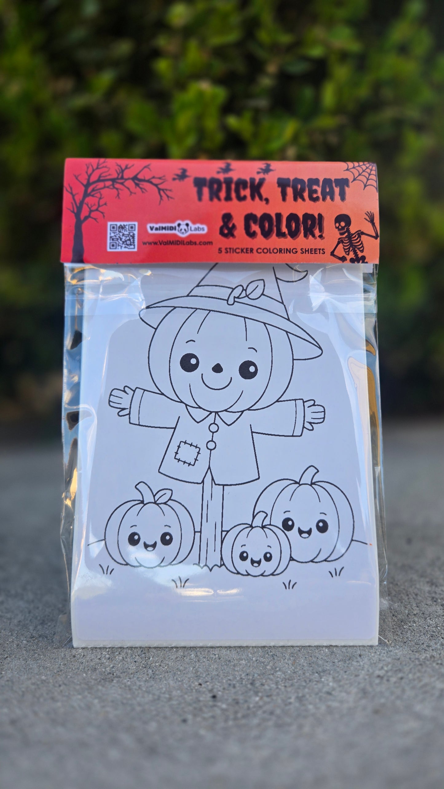 Halloween Coloring Page Party Favor Pack – 5 Sticker Sheets + 4 Crayons