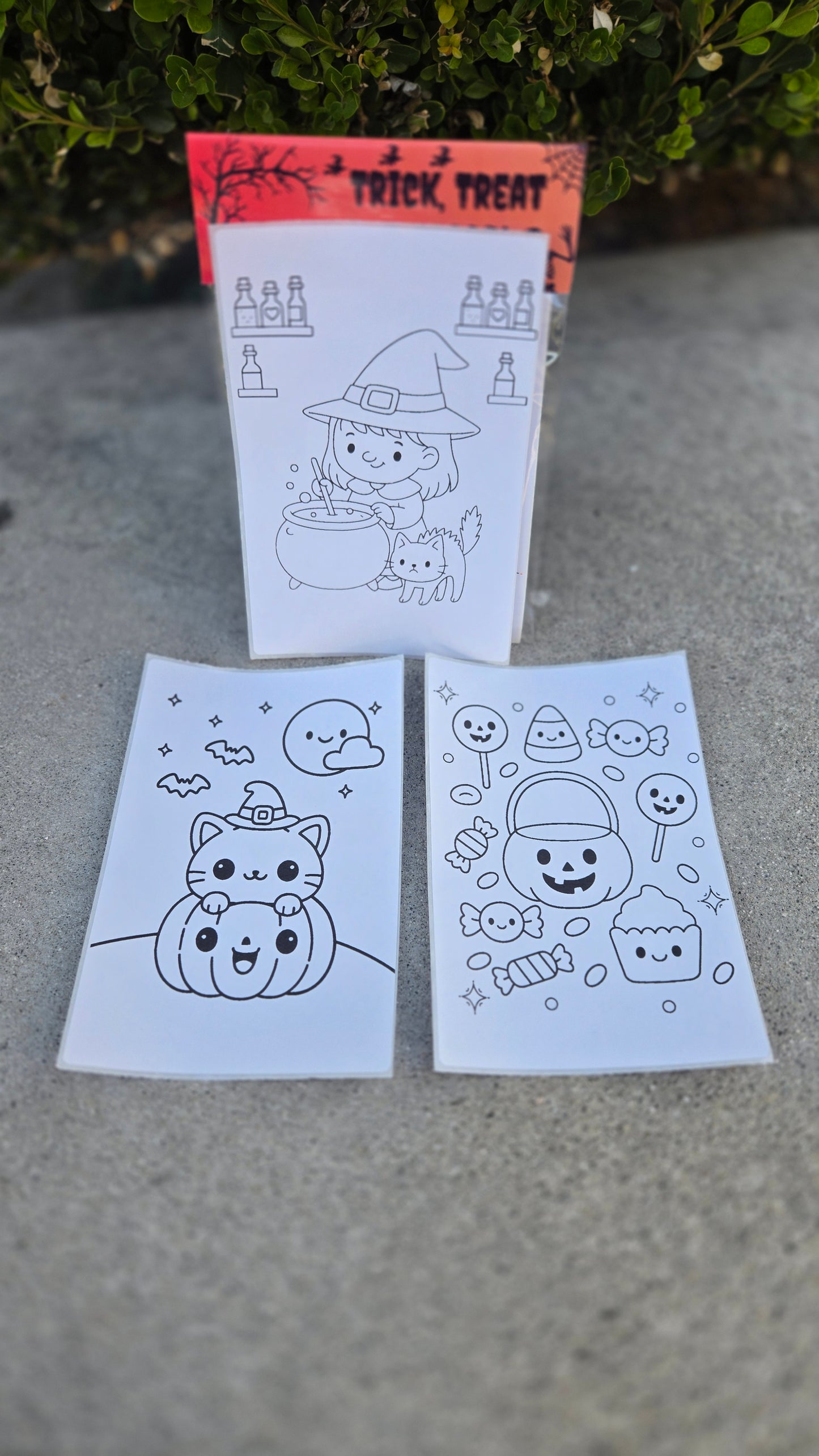 Halloween Coloring Page Party Favor Pack – 5 Sticker Sheets + 4 Crayons